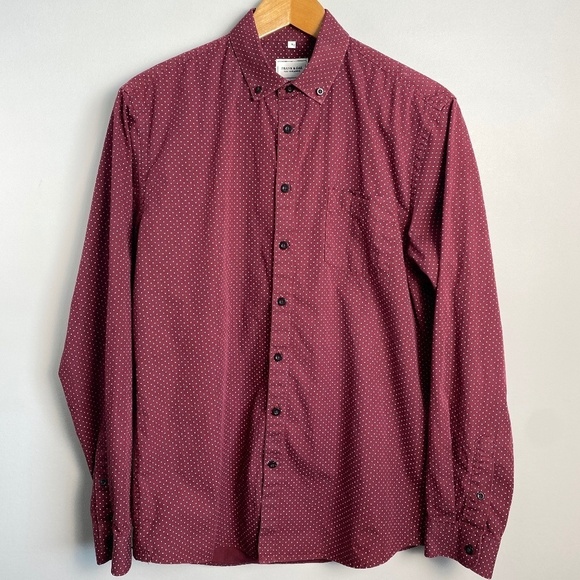 Frank & Oak Men's Medium Long Sleeve Polka Dot Button Down Shirt Burgundy‎ Wine - Picture 1 of 13